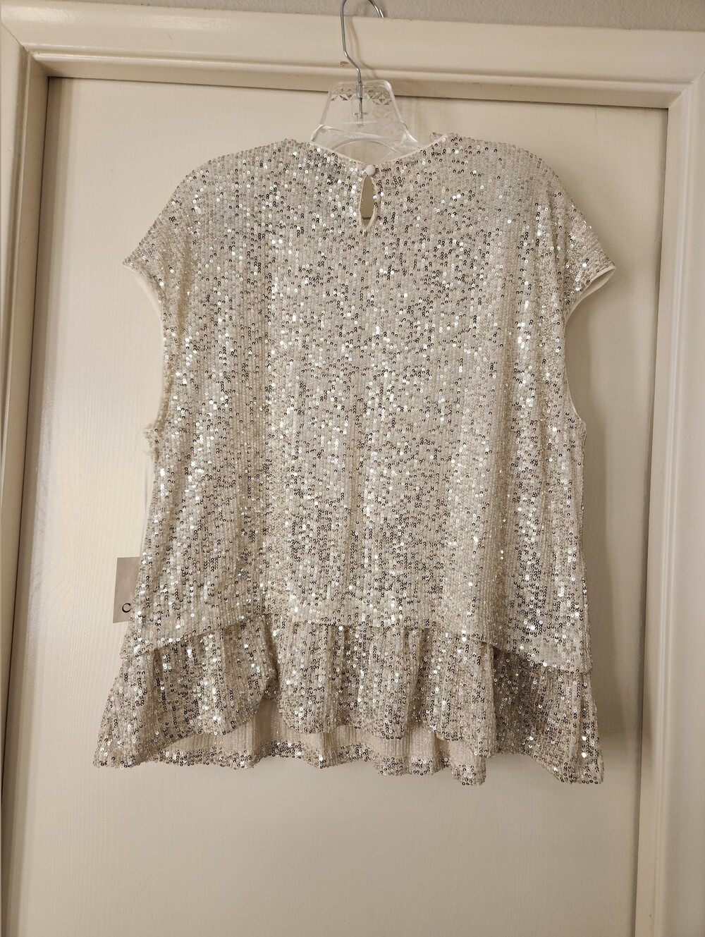 CeCe Silver Sequin Ruffle Top - Picture 6 of 12